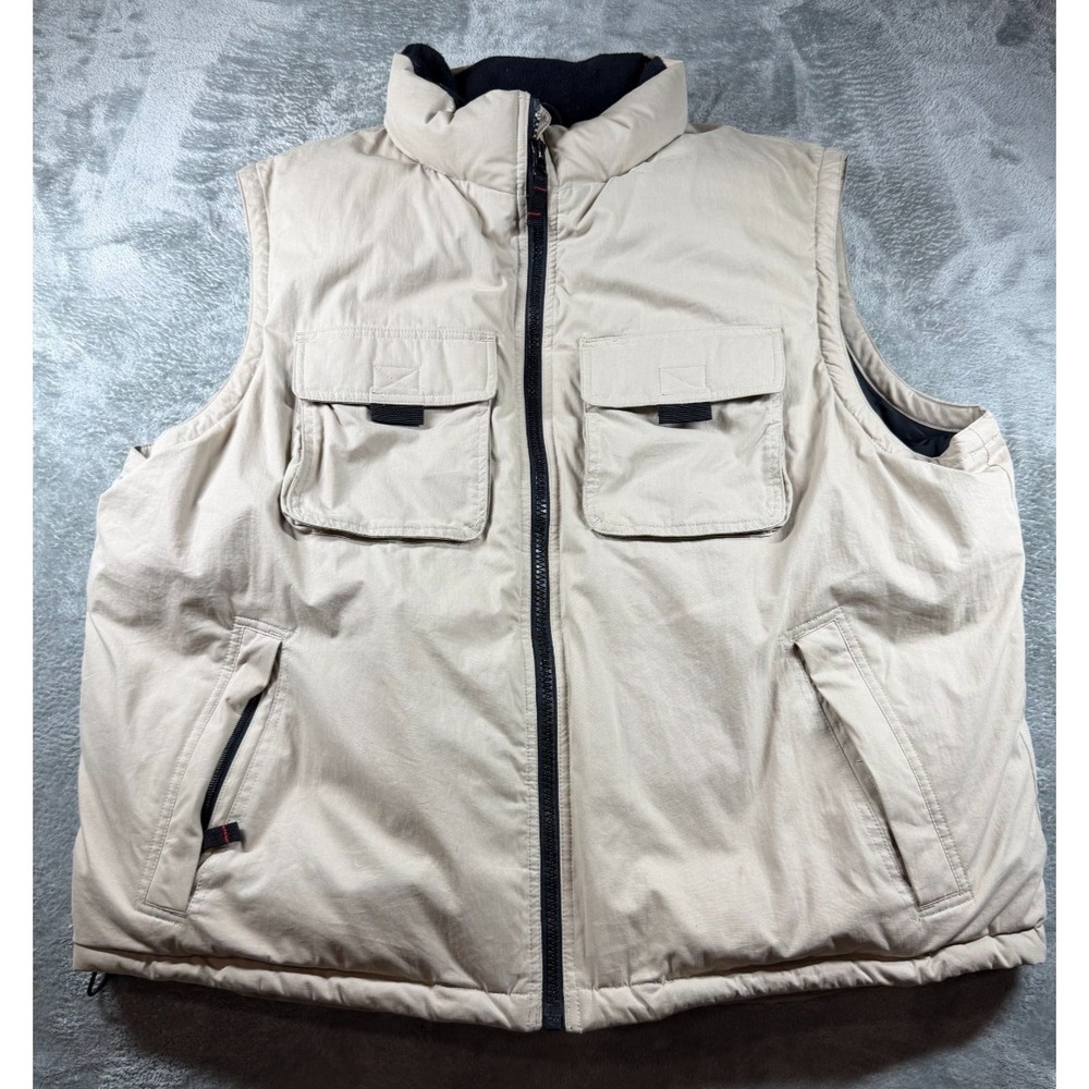 Eddie Bauer Goose Down Puffer Vest Men XXL Beige‎ Full Zip Outdoor Utility